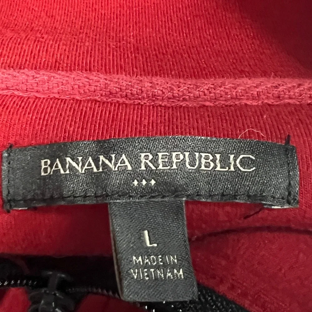 Banana Republic Mens Red Full Zip Fleece Jacket Mock Neck Raglan Large